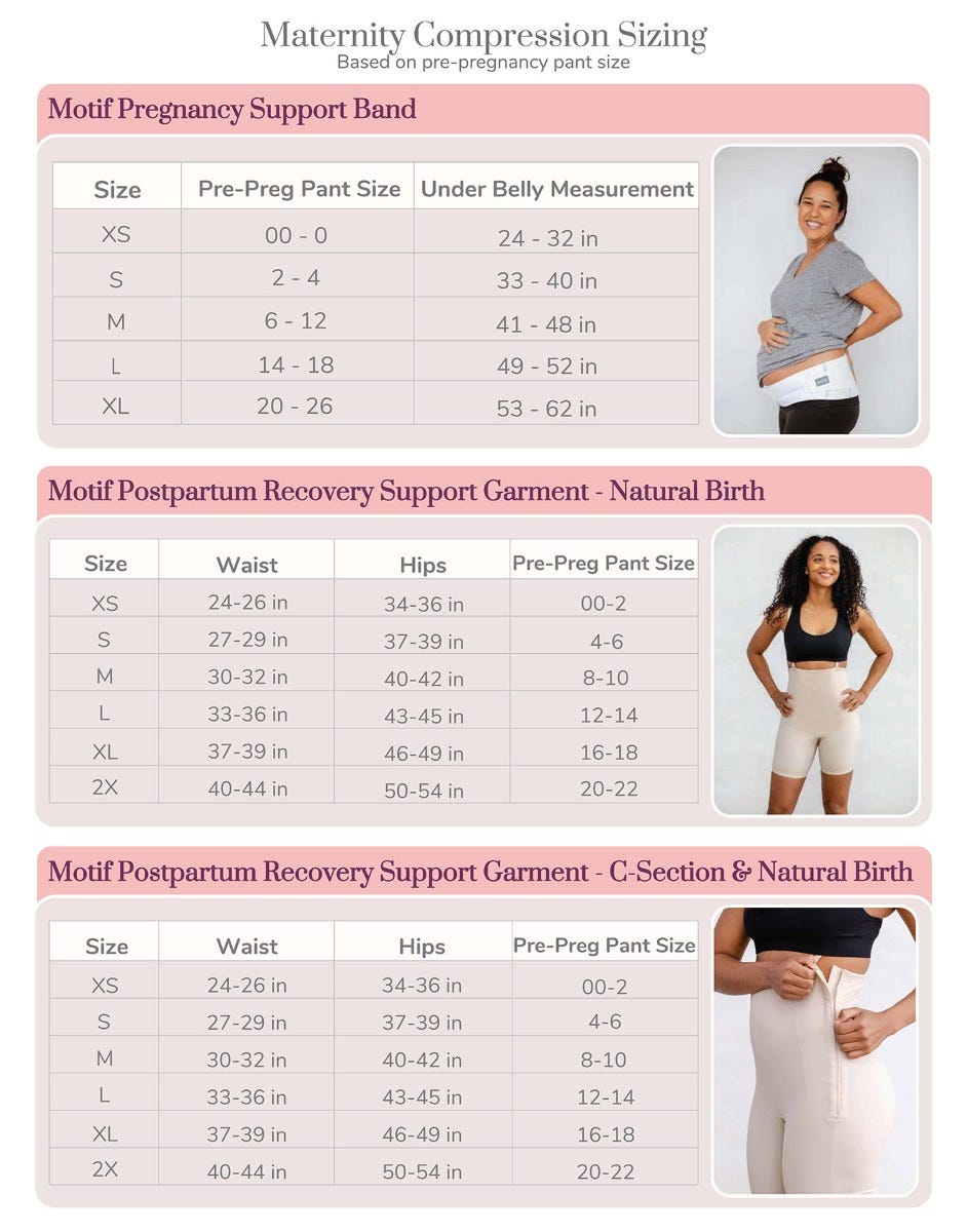 Maternity Compression Size Charts