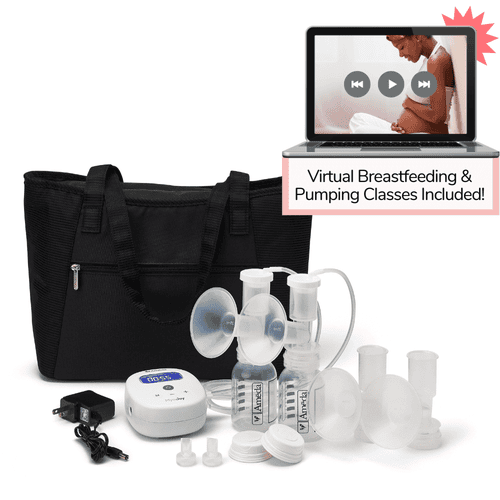 Ameda Mya Joy Breast Pump with Large Tote with Lactation Class & Milk Storage Bags