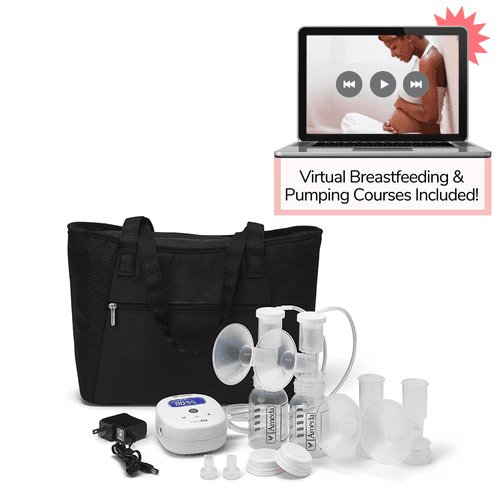 Ameda Mya Joy Double Electric Breast Pump with Large Tote with Lactation Course & Milk Storage Bags