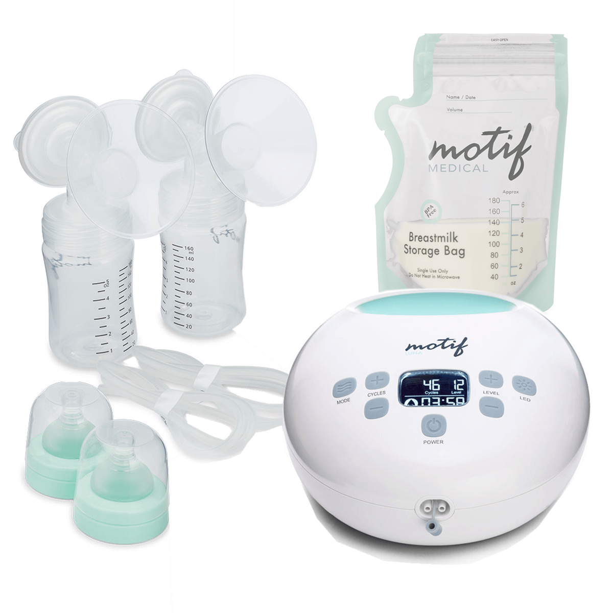 Motif Luna Double Electric Breast Pump with Breast Milk Storage Bags