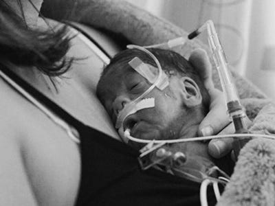 mother with preemie baby
